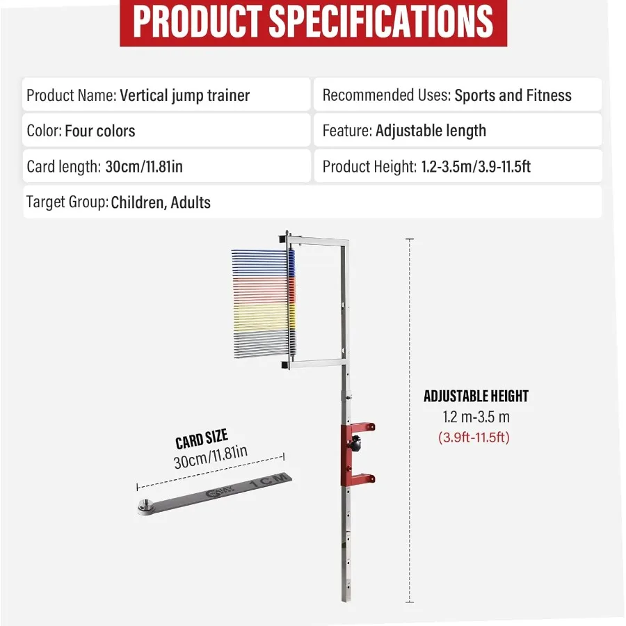 أداة قياس القفز العمودي 3.9411.5Ft ارتفاع قابل للتعديل مدرب القفز العمودي مع رافعة إعادة تعيين لكرة السلة والكرة الطائرة Tr #2