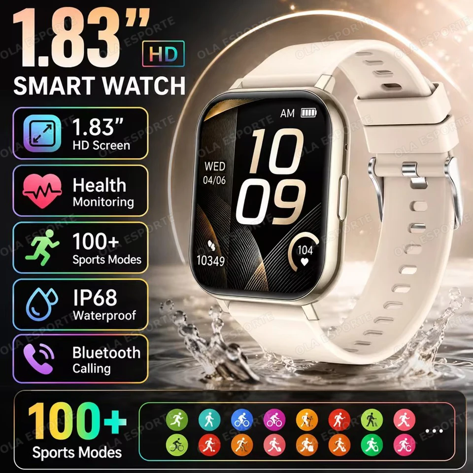 New Voice Calling Smart Watch Ultra-big 1.83'' HD Screen Custom Watch Faces Health Monitoring Sports Waterproof Smartwatch HW12