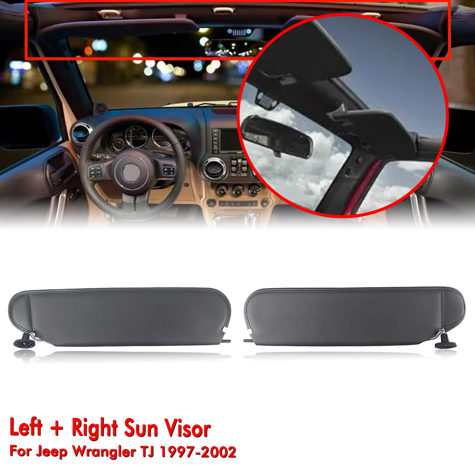 

Sun Visor For Jeep Wrangler TJ 1997-2002 Black Interior Front Left Right Side Window Shade Blind Cover Sunvisor Shield Sunshade