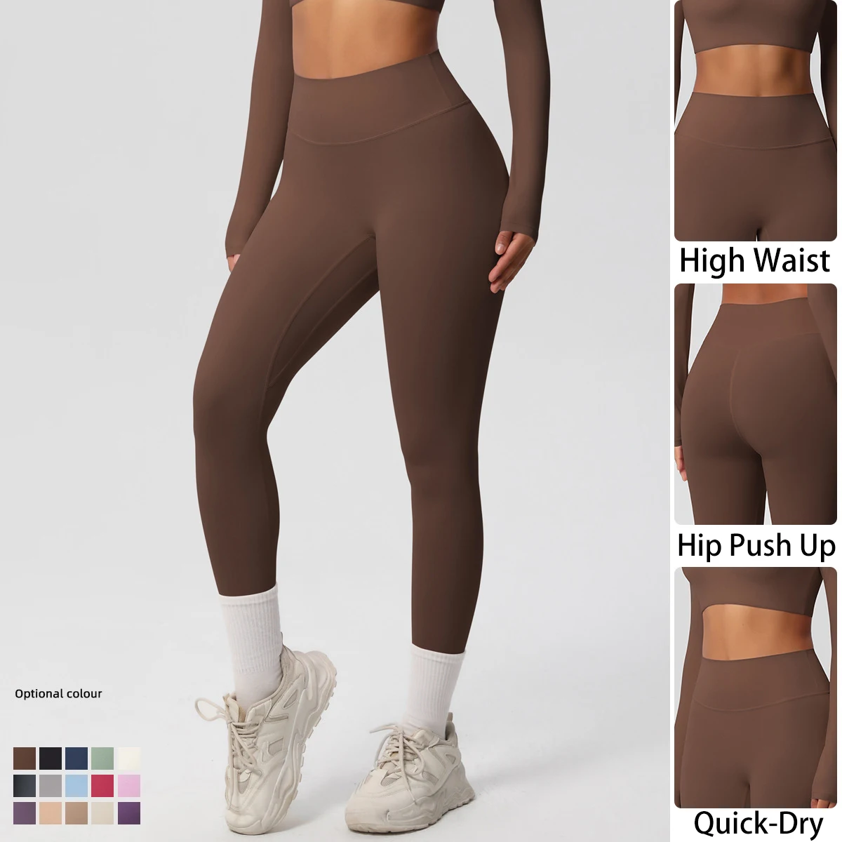 1 Paar Damen Yoga-Hose in Uni-Farbe, Peach-Butt-Effekt, schnelltrocknend, für Fitness, Laufen, Sommer, Hüft-Push-up-Fitnesshose
