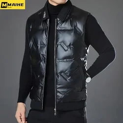 Brand Winter Sleeveless Down Jacket Men's Casual Lapel Bright Waterproof Warm Vest Men's Lightweight White Duck Down Vest Coat