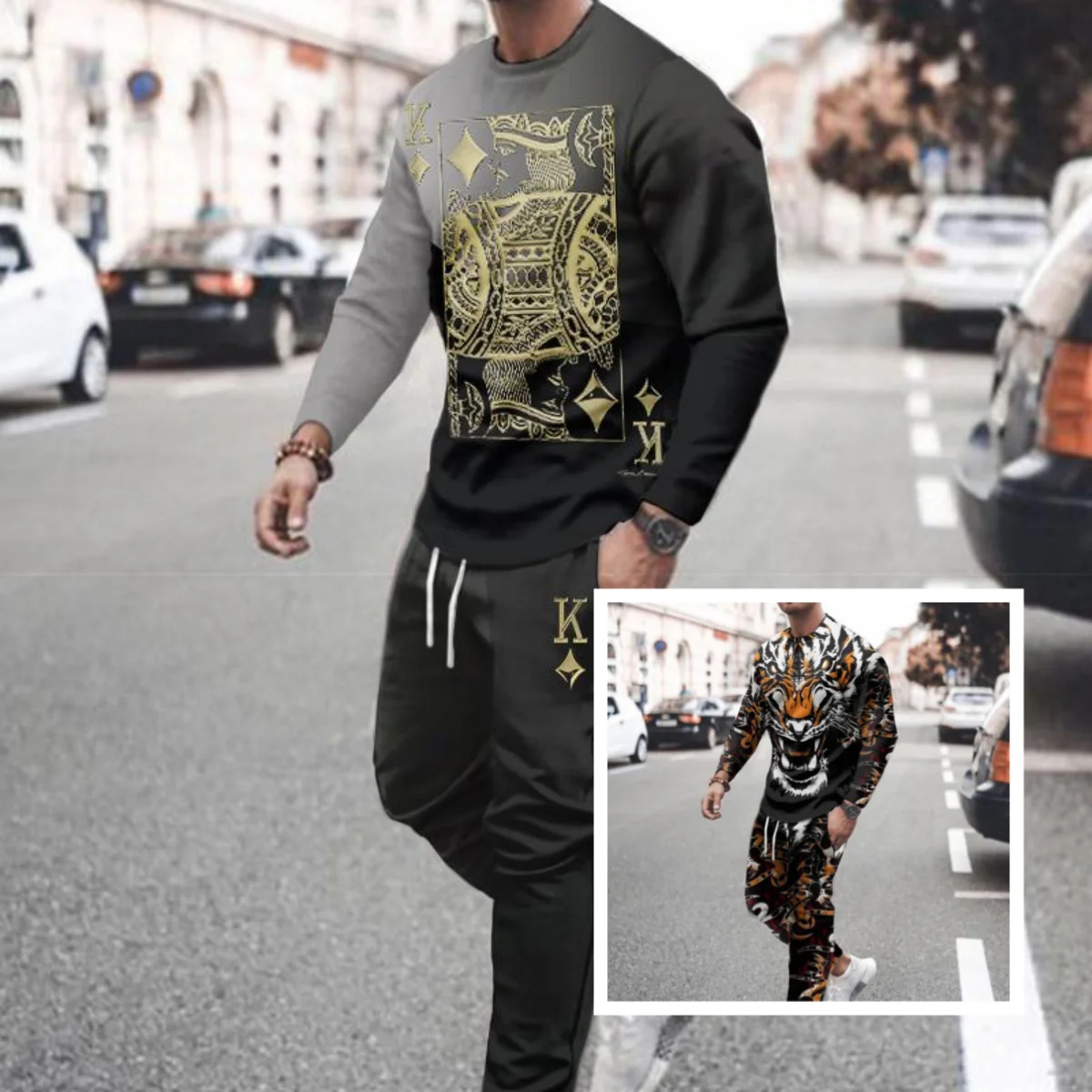 

2025 Spring and Autumn Fashion Personality Simple Printing Men's Adult Long Sleeve Pants Daily Leisure Sports Teen Trend Suit