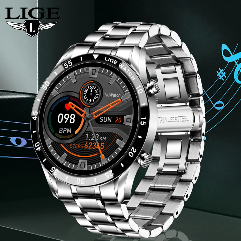 LIGE 2024 Astuto Della Vigilanza Per Gli Uomini Cerchio Completo Touch Screen Bluetooth Chiamata Uomini Smartwatch Impermeabile Sport Attività Orologio Fitness + Box