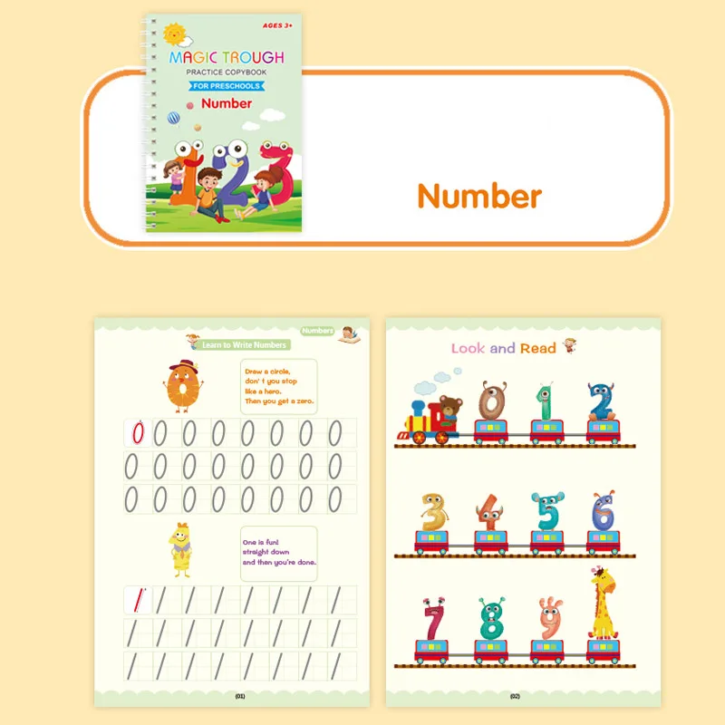 5 Books/set Children's Reusable Exercise Book Magic Calligraphy Number Letterspainting Multiplication and Division Exercise Math