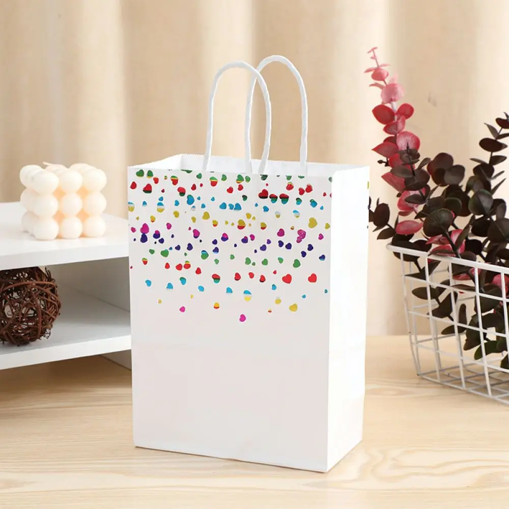 Stylish Kraft Paper Gift Pouch Gold Stamping Heart For Wedding Favors Baking Candy Packaging Storage Portable Handle Bag