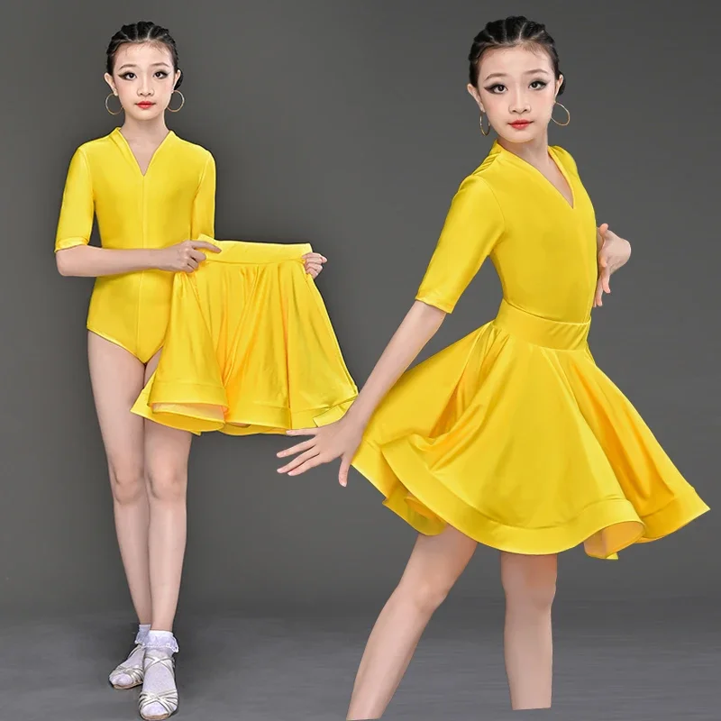 Girls Latin Dance Dresses Children Competition Ballroom 6 Color Costumes Kids Carnival Party Stage Performance Practice Clothing