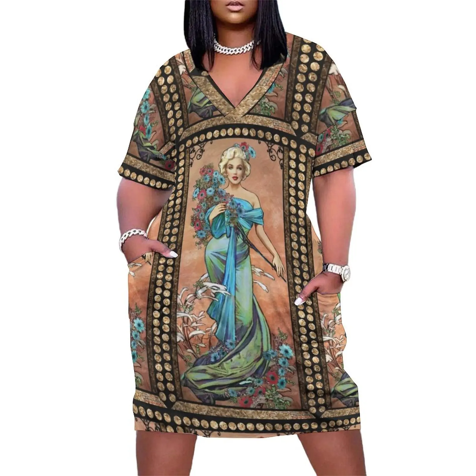 

MM mucha like beige Loose Pocket Dress Women long dress chic and elegant evening dress party night long women summer
