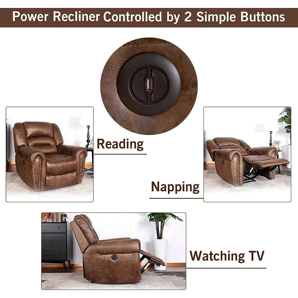 Electric Recliner Chair W/Breathable Bonded Leather, Classic Single Sofa Home Theater Recliner Seating W/USB Port