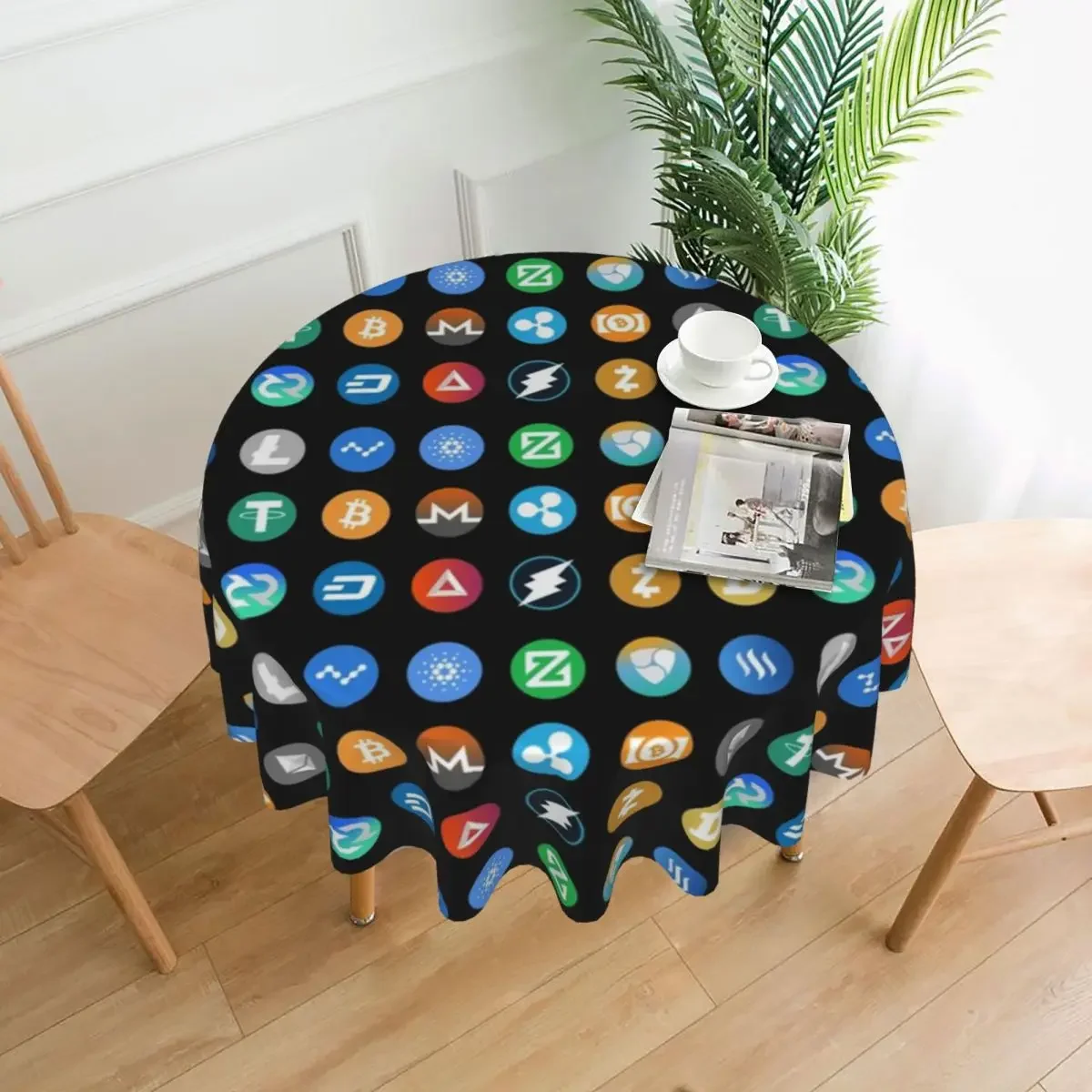 Tablecloth Crypto Bitcoin Round Table Cloth Coin Blockchain Fashion Table Cover Tablecloths Decor Home Dining Table Decoration