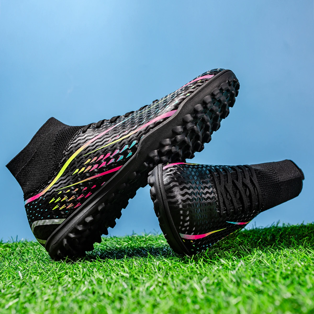 

Student TF Turf Soccer Shoes PU Fabric Ventilated Upper Rubber Tough Sole Wear Resistant Outdoor Turf Footwear