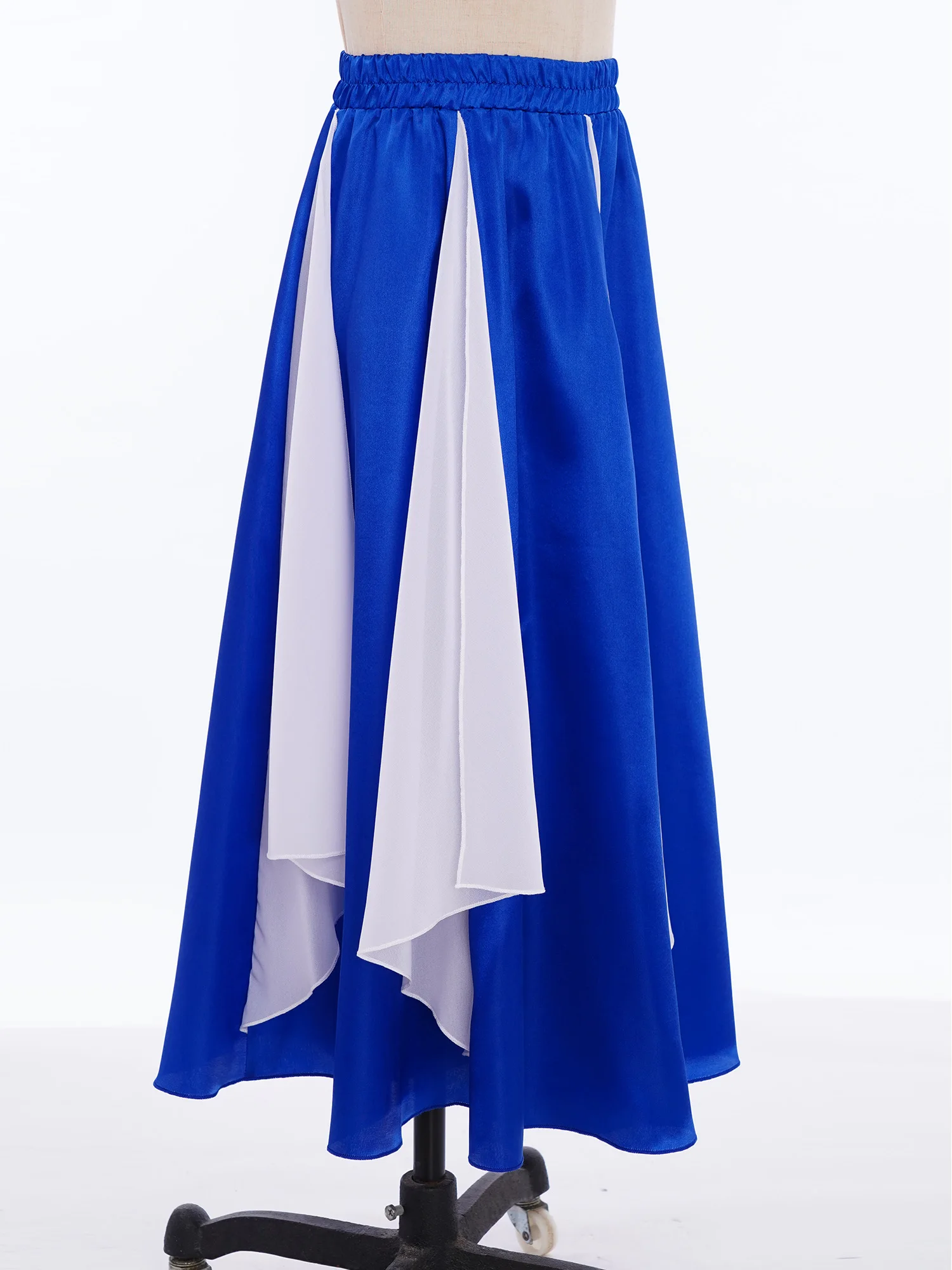 Gonne da ballo per bambini e ragazze, culto, performance sul palco, costume da flamenco, gonna in raso con pannello in chiffon con orlo largo e blocchi di colore
