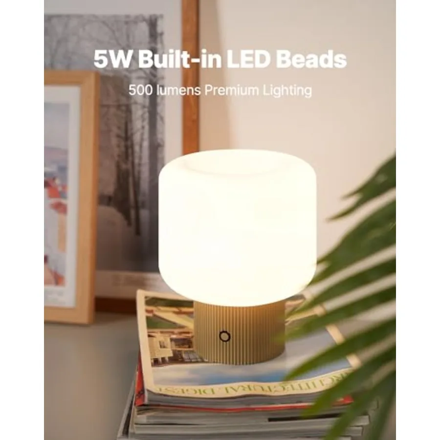 Halo Mushroom Lamp 5W Cute Cordless Rechargeable Table Lamp with Glass Shade 3 Color Temps LED Dimmable Ambient Lighting Small
