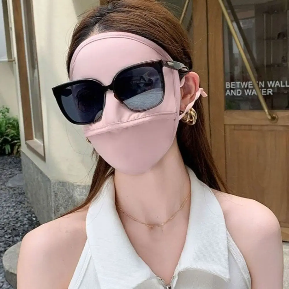 

Elastic Full Face Ice Silk Mask UV Protection Sunscreen Veil Face Cover Face Scarves Solid Color Sunscreen Mask Hiking