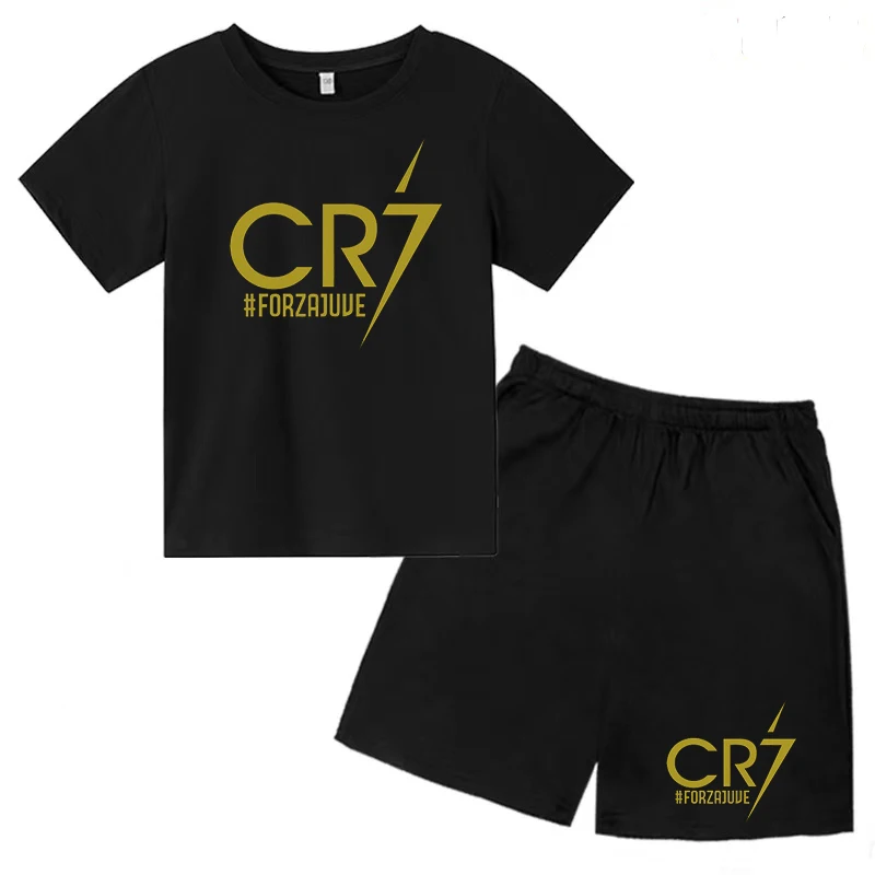 CR7-Ensemble de vêtements d\'été pour garçons et filles, T-shirt et short pour enfants, phare charmant, mode, sports d\'entraînement en plein air, 2