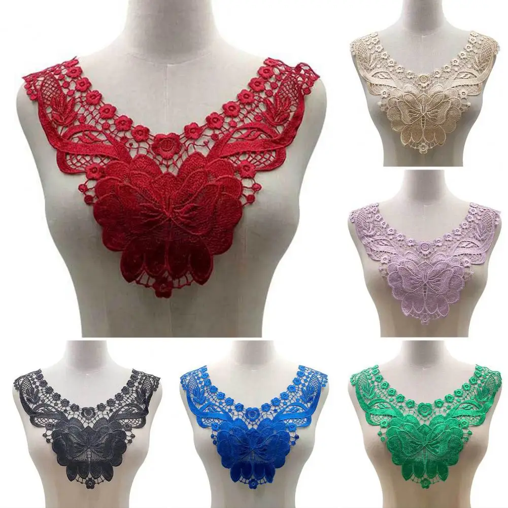 Women Lace Collar Hollow Flower Embroidered Trim Applique Colored Lace Neckline DIY Sewing Wedding Dress Hand-sewn Lace Collar