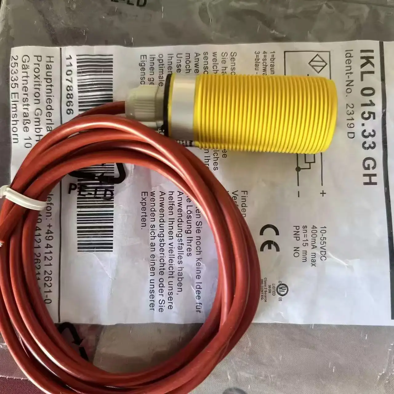 Interruptor de proximidad resistente a altas temperaturas IKL 015.33 GH S4 Interruptor de proximidad con cable de 2 metros