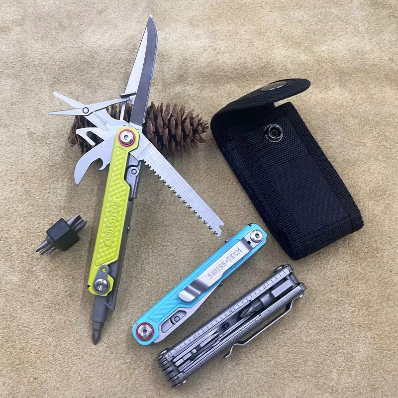 SWISS TECH 11 in 1 Mini Multitool Folding Knife EDC Camping Survival Tools Outdoor Pocket Knife Scissors Screwdriver