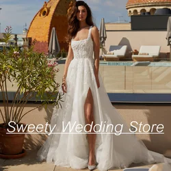 Wedding Dress 2025 Sexy Square Neck Sleeveless Illusion Corset Bridal Gown Sweep Train Split Bride Dresses Backless Robe Mariee