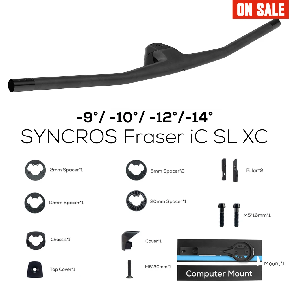 

FRASER IC SL XC 50/60mm For Sparks Frame -9°-10° -12° -14° Full Carbon Fiber Integrated Cockpit MTB Handlebar With Mount