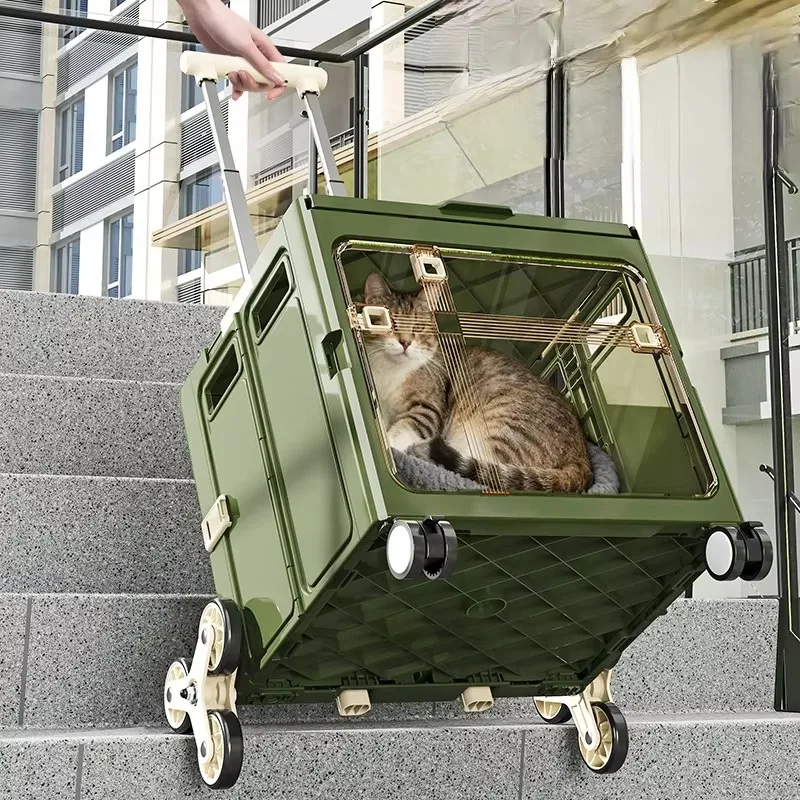 

Регулируемая складная переноска-чемодан на 4 колесах для кошек и собак, большая вместимость, одобренная авиакомпаниями, из полипропилена