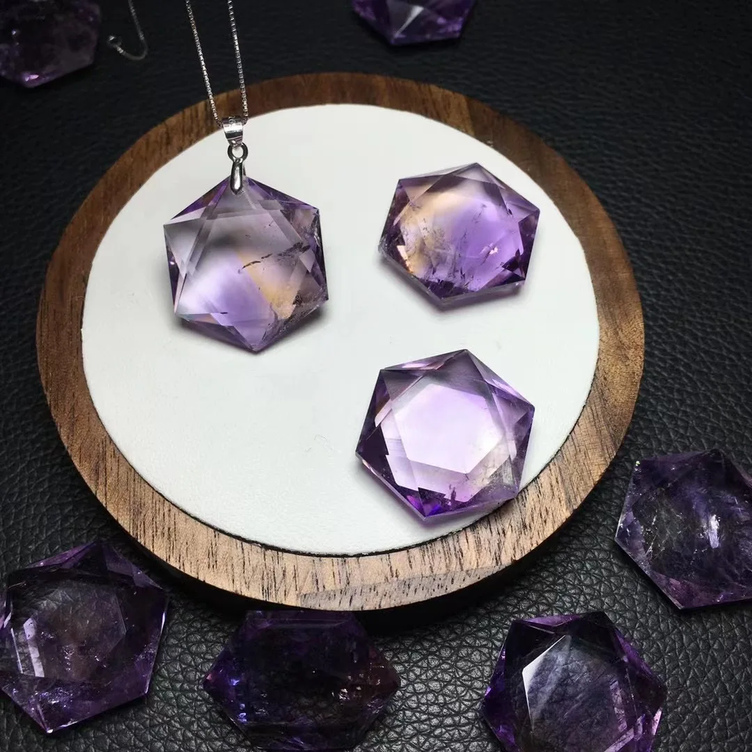 1 Pc Natural Amethyst Citrine Ametrine Hexagram Necklace Pendant 925 Sterling Silver 20-25MM Reiki Healing Stone Jewelry Gift