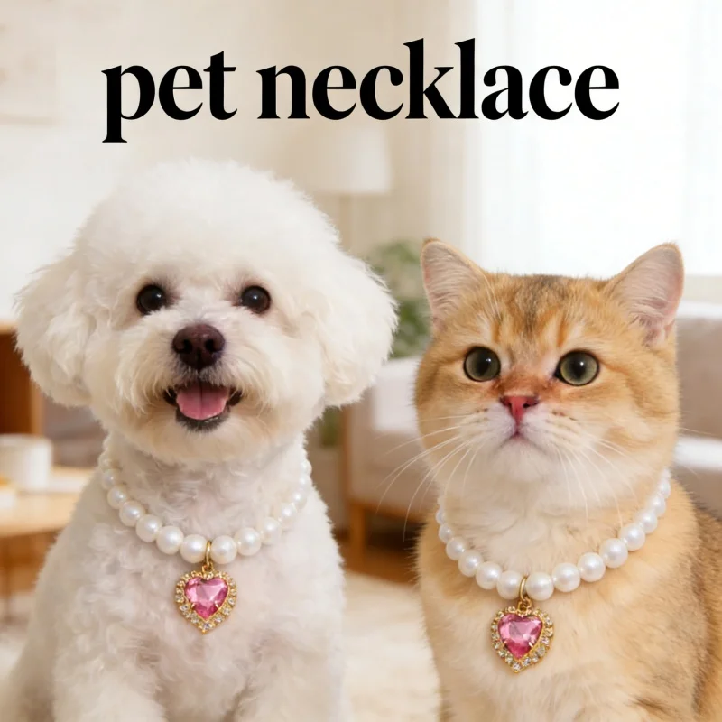 Cat Pearl Necklace Collar Adjustable Cute Pet Jewelry with Heart Gem Charm Fashion Dog Cat Neck Accessories for Wedding Birthday