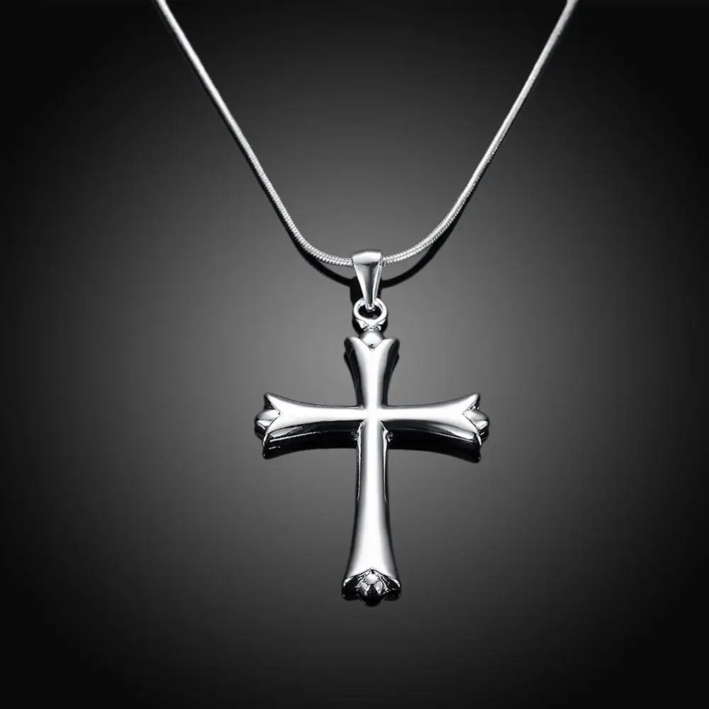 

Japanese and Korean Men's and Women's Trendy Fashion Jewelry Couple 925 Sterling Silver Personalized Cross Necklace Snake Chain