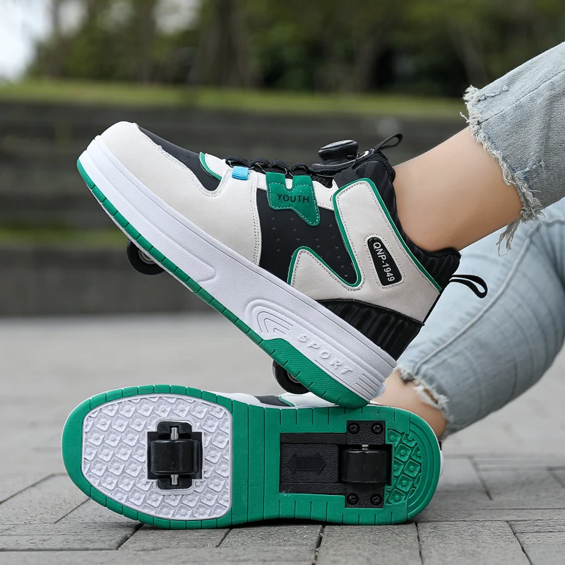 Sapatos de skate para crianças, fivela giratória ao ar livre, tênis casuais esportivos, andar de duas rodas, presentes para meninas e meninos, moda 2023