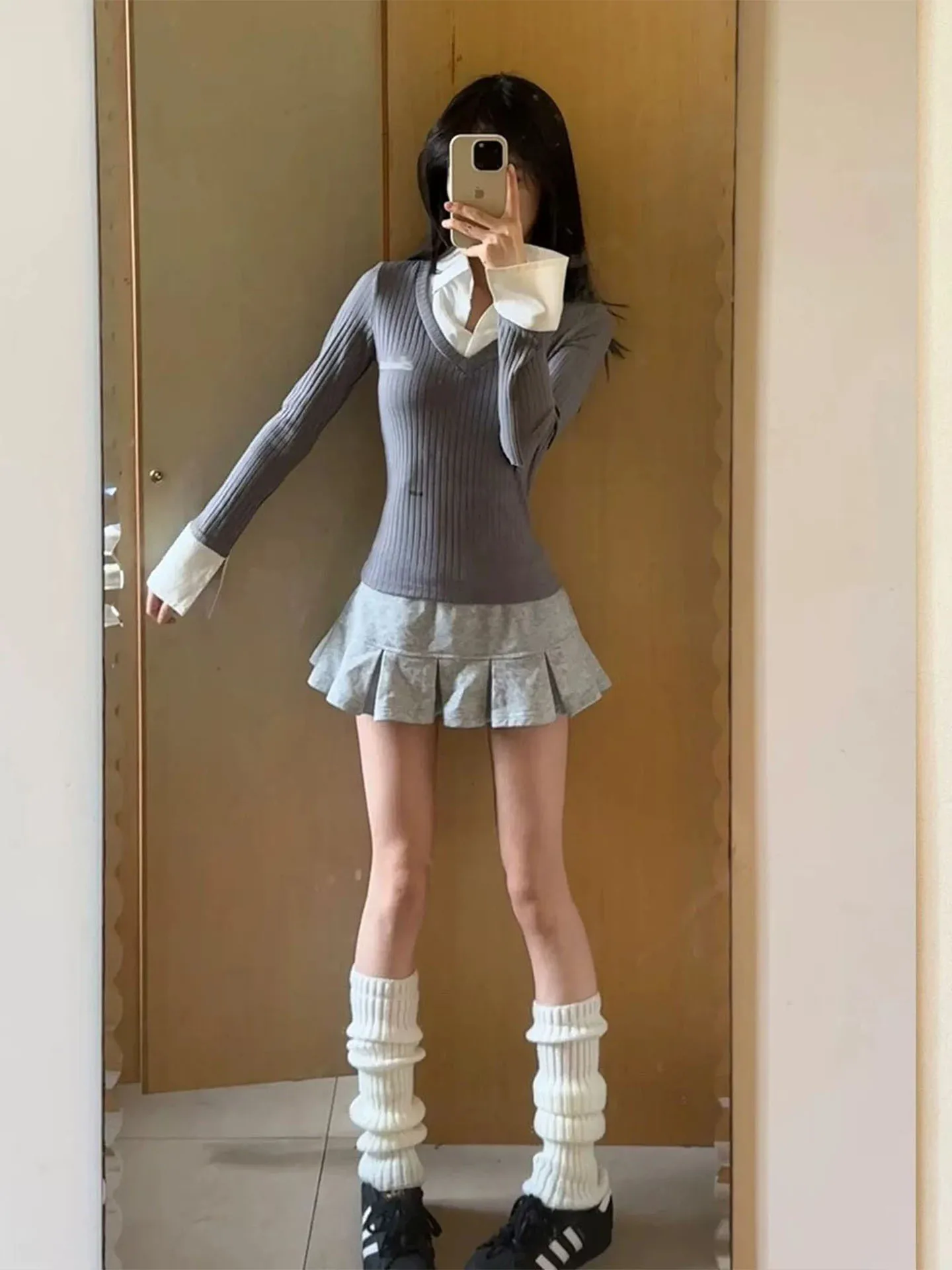 Grey Anti-Light Checkered  Skirt Women's Sexy Short A-Line Skirt Casual Breathable High Waist Elastic Waist Design for Au...