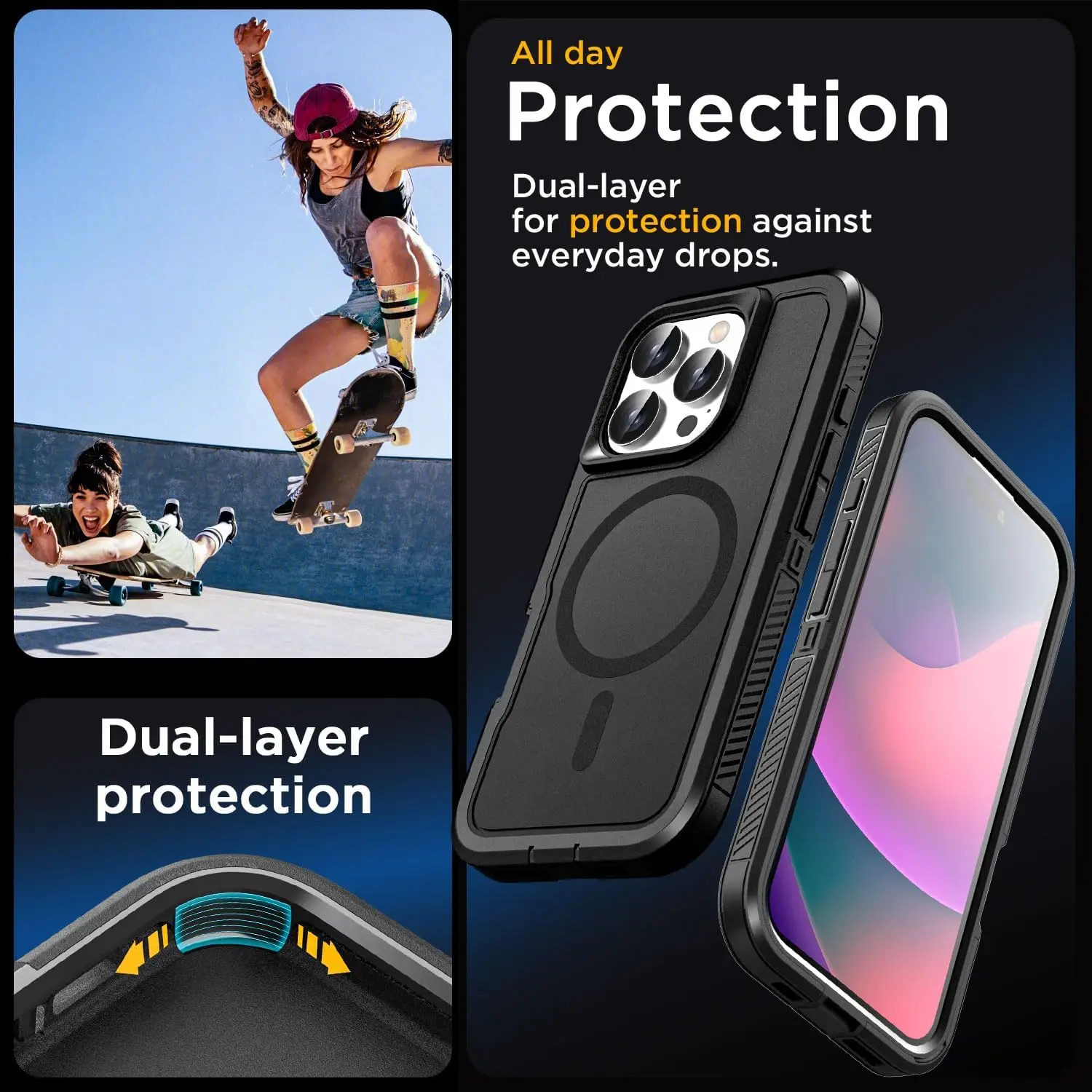 Picture 6: Case For iPhone 17 Pro Max 16 15 Pro Max 15 14 Pro 13 12 Heavy Duty Shock Absorption  Full Body Protective Silicone Rubber Cover