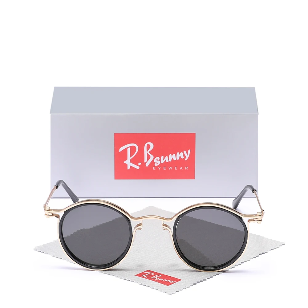 RBsunny Brand New Retro Occhiali da sole da uomo Business Polarizzati UV400 Guida all'aperto Cornice rotonda Occhiali da vista maschili antiriflesso alla moda