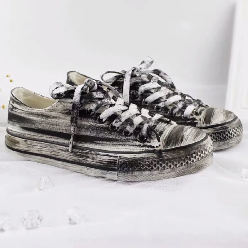 Sapatos sujos de tinta preta para homens e mulheres, tênis de grafite escolar unissex, estilo hiphop universitário, primavera 2022, tamanho 35-44