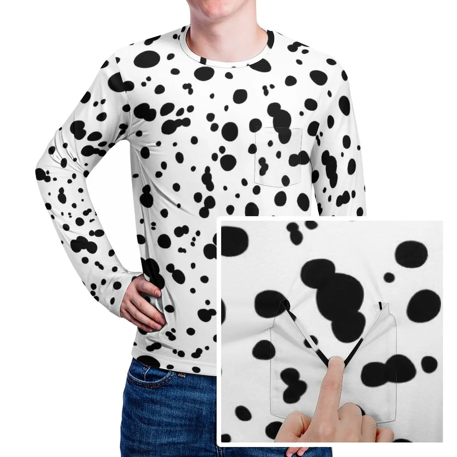 Dalmatian Spot T Shirt Male Animal Print Streetwear T-Shirts Spring Harajuku Tees Long Sleeve Graphic Oversize Tops