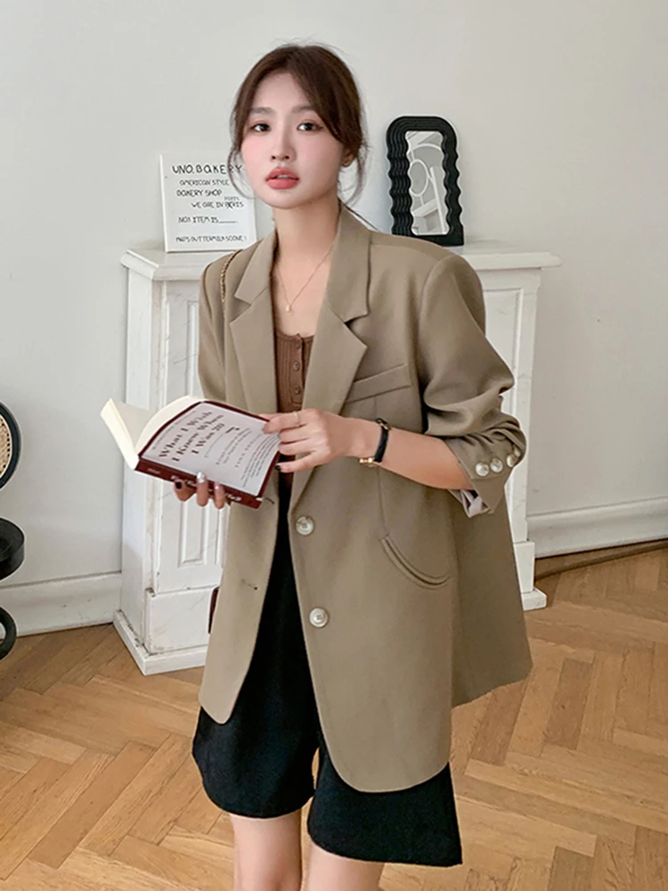 LANMREM Korean Style Blazer For Women Notched Long Sleeves Single Breasted Solid Color Coat 2024 Autumn New Clothing 2Z2526