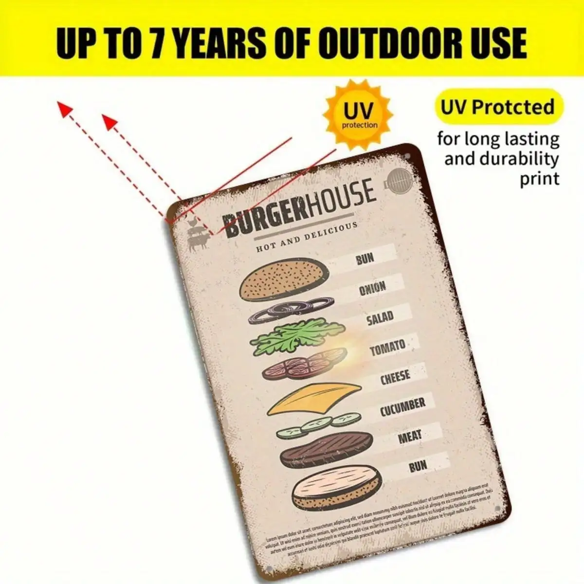 1PC ป้ายดีบุก BBQ Party - การออกแบบเนื้อ/ย่างสําหรับห้องครัว/ตกแต่งสนามหลังบ้าน, retro สนิม, 8x12in/20x30 ซม.