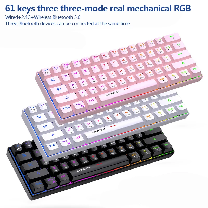 61-key RGB three-mode true mechanical wired wireless bluetooth keyboard tablet portable charging