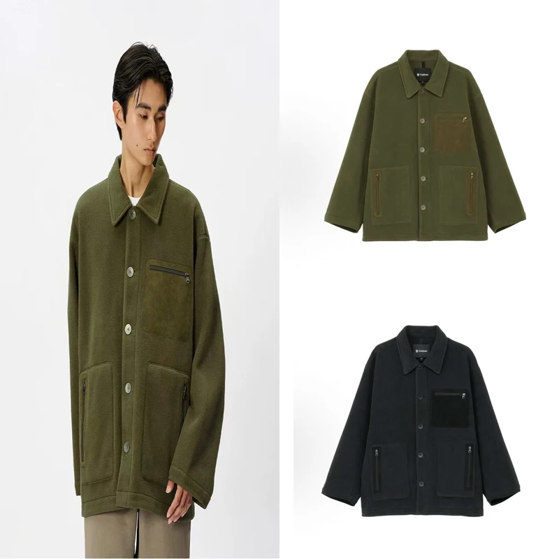 

Японская флисовая куртка Goldwin с карманами и пряжкой для мужчин и женщин, черная, зеленая, с воротником-стойкой, свободные городские повседневные куртки