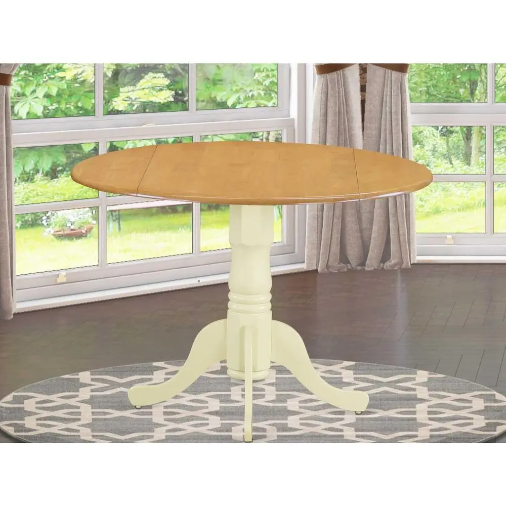 Elegant Antique-Style Round Dining Table in Oak and Buttermilk, Perfect for Small Spaces, 42 Diameter