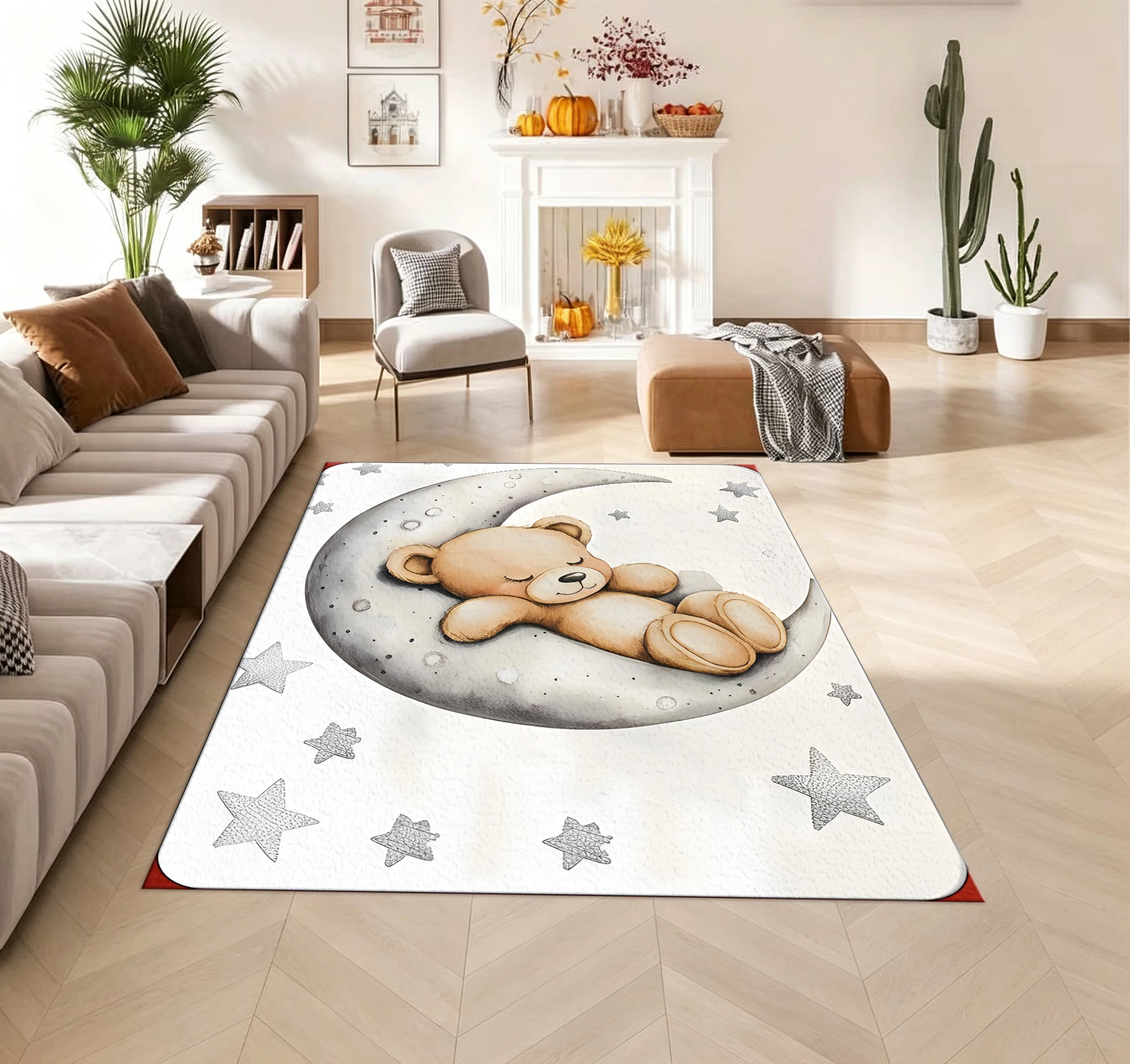 Baby Nursery Rug - Cute Sleeping Bear on Moon Star