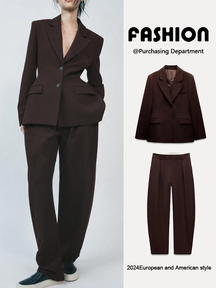 Spring New Arrival Women's Commute Suit Jaet Long Sve Buet pe Pants Faionable Workwear Ensemble ZA2025