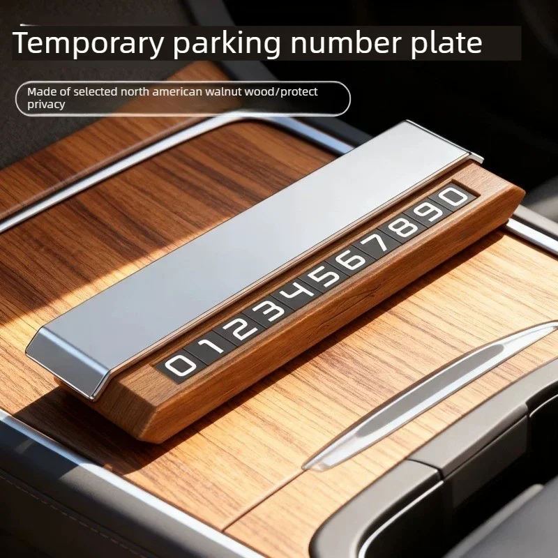 For Temporary Parking Sign DIY Base, Hideable Dual Number, Solid Wood Car Parking Number Plate, Premium Walnut Wood