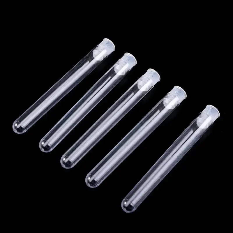 50Pcs/Pack 12x100mm Transparent Laboratory Clear Plastic Test Tubes Vials With Push Cap School Lab Supplies