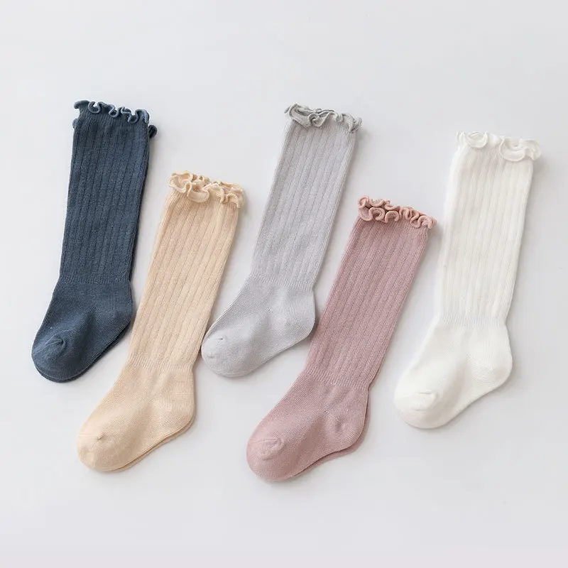 3 Pairs/Lot Baby Boys Girls Socks Knee High Kids Frilly Solid Cotton Long Socks Infant Newborn Summer Children Ruffle Cute Socks