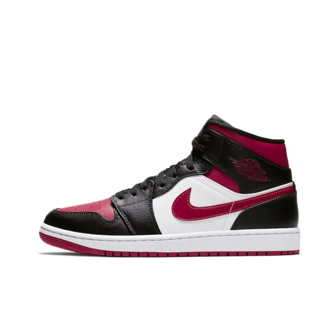 Jordan Air Jordan 1 Mid Comfortable and versatile mid-top retro basketball shoes men's black red and white