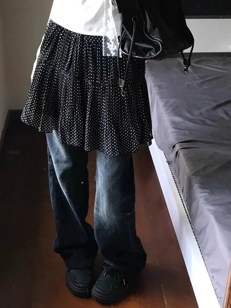 Falda plisada Y2k para Mujer, ropa elegante De verano, Faldas De Mujer De Moda De cintura alta, minifaldas De lunares Sweet Saia