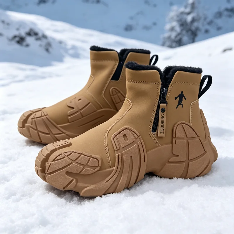 Warme Winterstiefel für Herren, Größen 39-47, mit Fleece-Futter, High-Top, Vielseitig, Runde Zehenkappe, Dicke Sohle, Leichte Baumwollschuhe, Trendige Outdoor-Schneestiefel – Detail 11