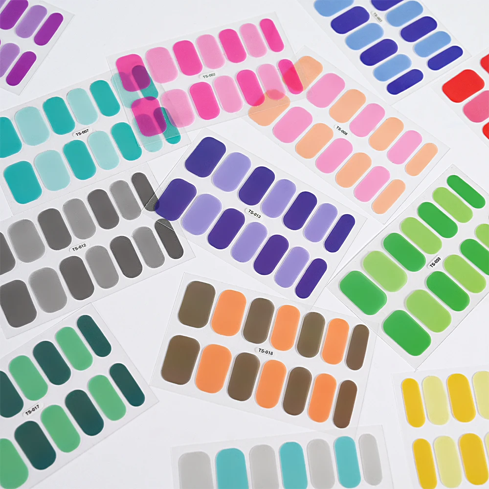 14 punte di cottura gratuita tinta unita copertura completa adesivo per unghie patch autoadesiva smalto per unghie avvolge strisce decorazione manicure per donna