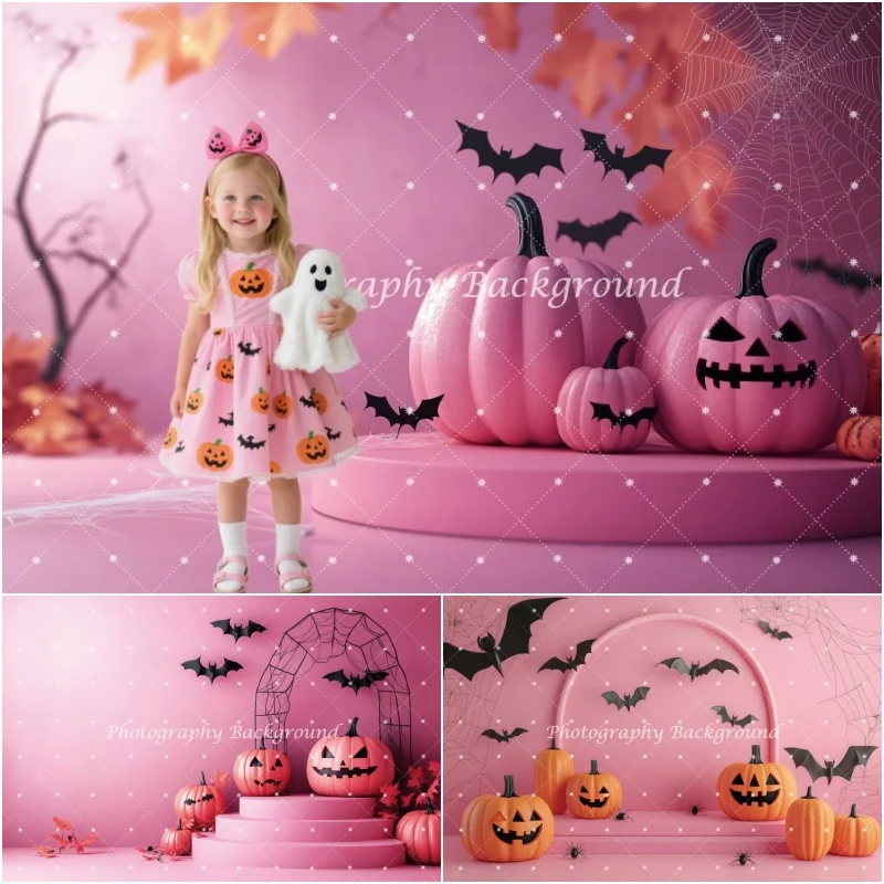 

Halloween Baby Photo Photography Background Pink Wall Spider Web Bats Pumpkin Autumn Backdrop Party Decor Studio Shooting Props