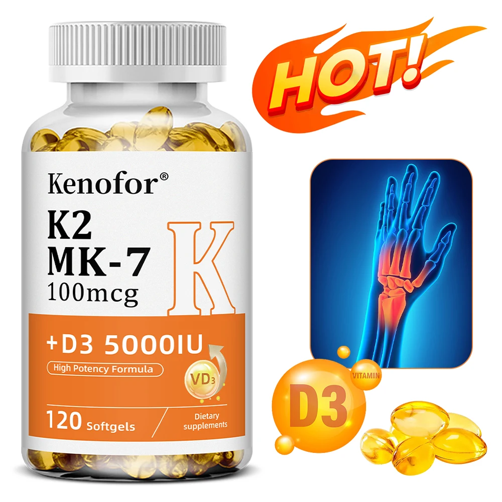 

Vitamin K2 + D3 - Heart Health and Bone Strength Supplement, Daily Vitamin To Promote Calcium Absorption - Supports Vitality