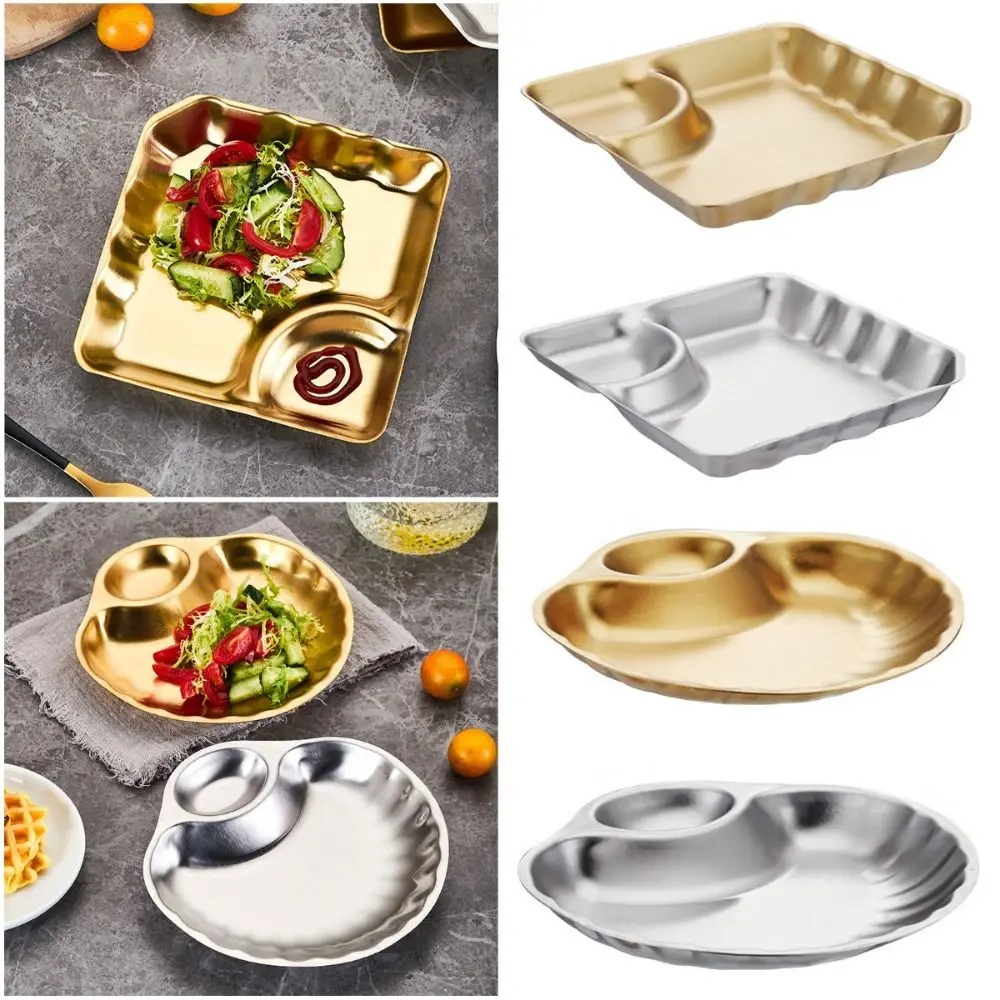 Stainless Steel Snack Plate with Sauce Cup Gold Silver French Fries Plate Kitchen Shell Square Tableware Bar KTV Restaurant